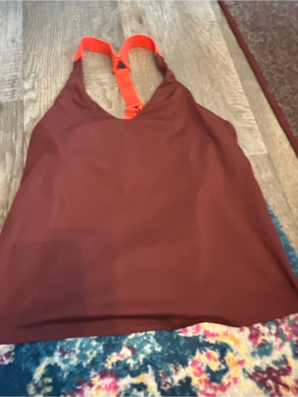 Athleta Women’s Racerback Tank Top - Burgundy with Orange Straps